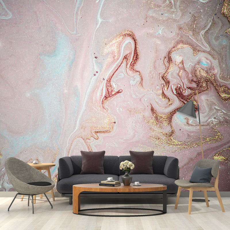 Artistry Wave Patterned Mural Decal for Living Room Custom Wall Covering in Pink