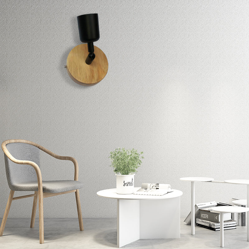 Minimalistische Mini -Wandbeherrschung Licht mit Tasse geformt 1 helles Holz und Metallwandlampe in Schwarz