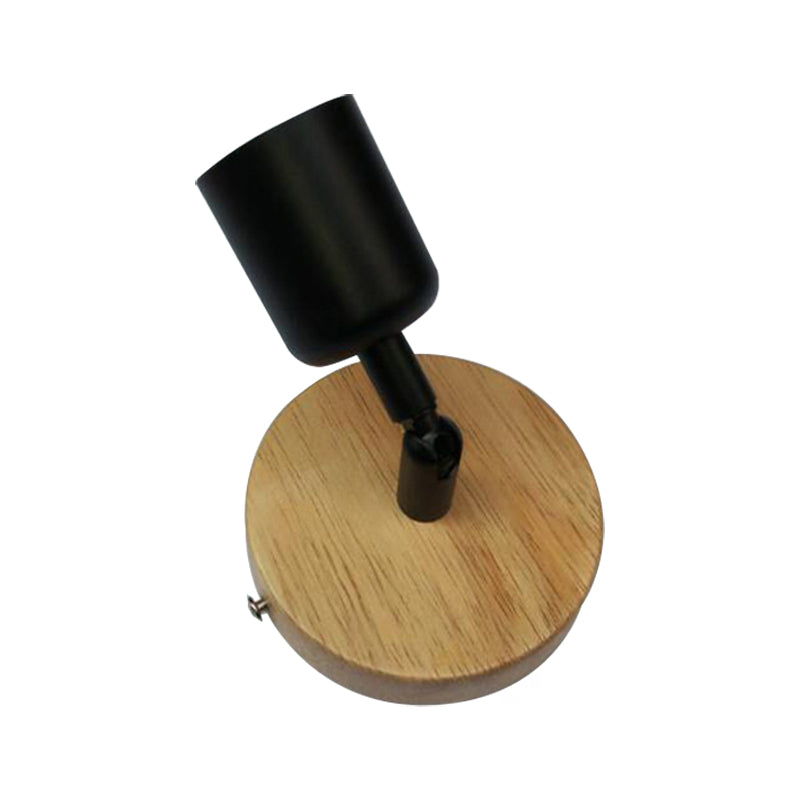 Luz de accesorio mini mini de pared minimalista con taza en forma de 1 madera clara y lámpara de pared de metal en negro