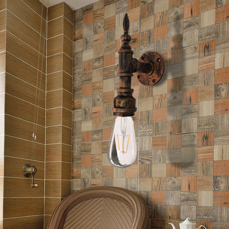 Exposed Bulb Bedroom Wall Lighting Industrial Style Iron 1 Bulb Bronze/Rust Wall Sconce Lamp with Pipe