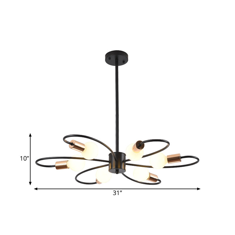 6 lampen gedraaide arm kroonluchter licht traditionele zwarte ijzeren hangende lamp met matglazen schaduw