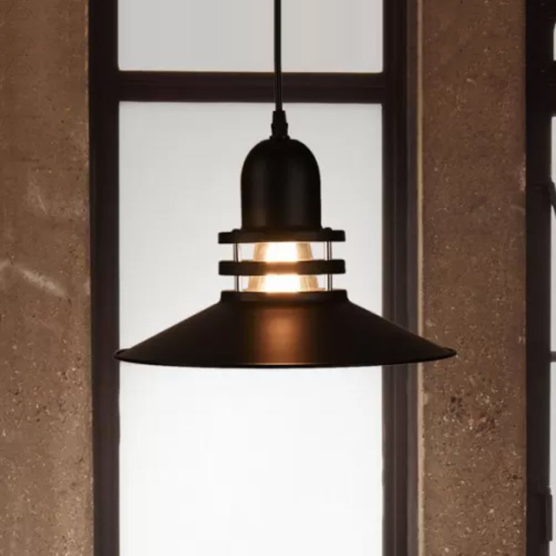 Saucer Dining Table Pendant Lamp Industrial Iron 1-Bulb Black Suspension Lighting with Cutout Design