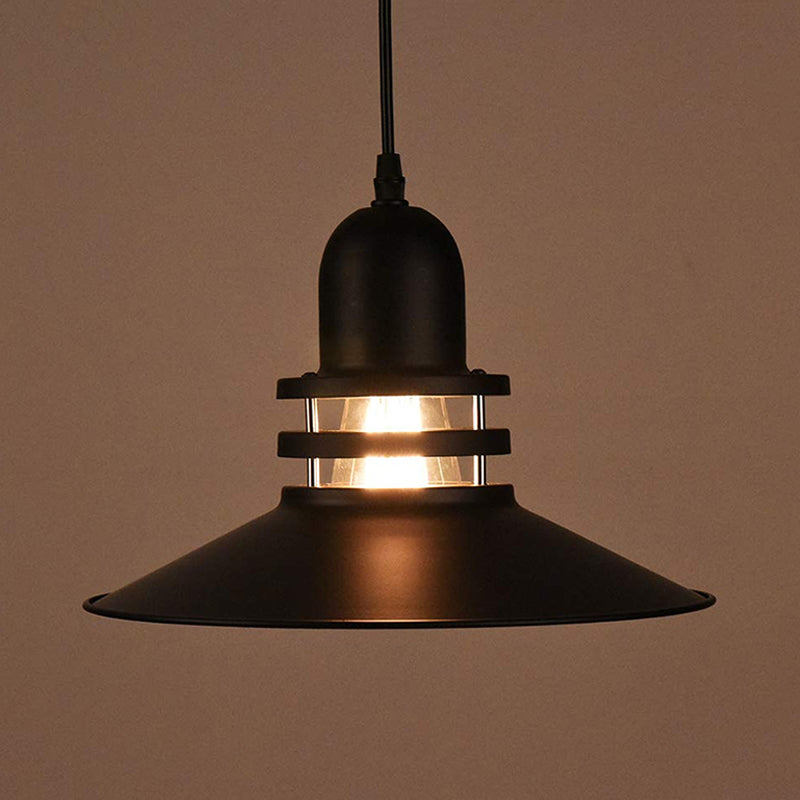 Saucer Dining Table Pendant Lamp Industrial Iron 1-Bulb Black Suspension Lighting with Cutout Design