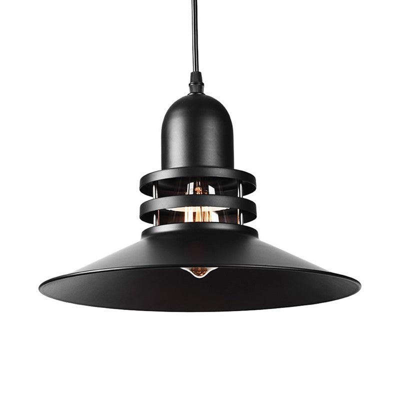 Saucer Dining Table Pendant Lamp Industrial Iron 1-Bulb Black Suspension Lighting with Cutout Design