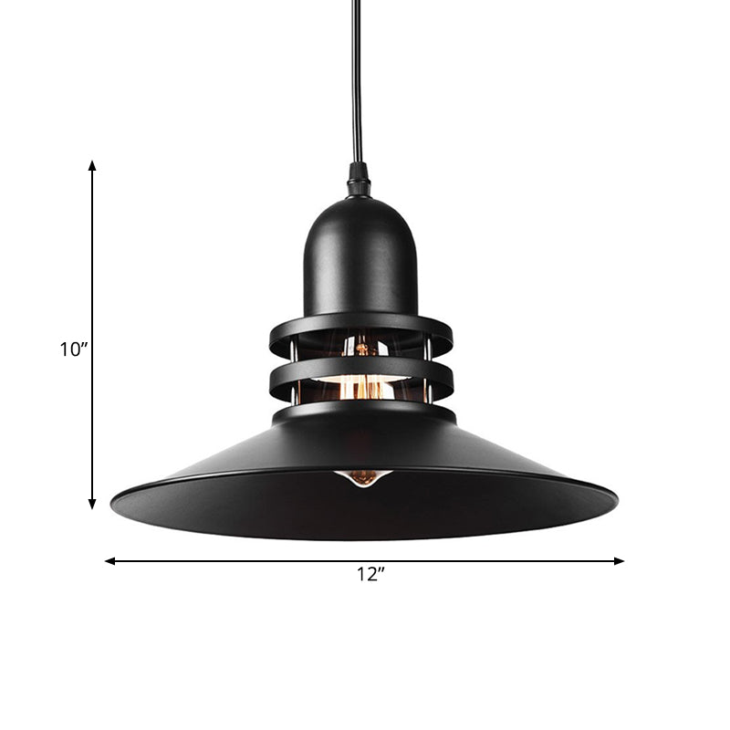 Saucer Dining Table Pendant Lamp Industrial Iron 1-Bulb Black Suspension Lighting with Cutout Design