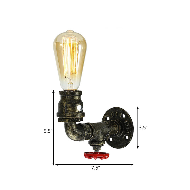 Bronze Plumbing Pipe Sconce Light Factory Metal 1 Bulb Restaurant Wall Lamp with Water Valve, 1/2 Packs