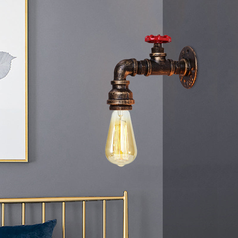 Iron Conduit Wall Lighting Fixture Farmhouse 1-Head Living Room Sconce Light in Bronze with Valve