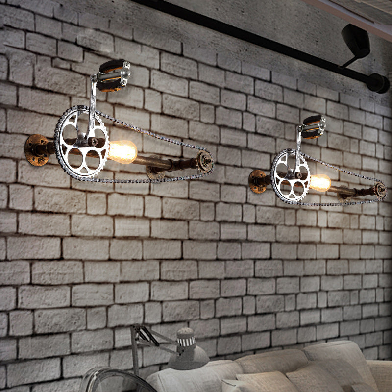 Iron Gear Bike Wall Lamp Lagerhaus 1 Leichtes Restaurant Wandmontage Licht in Bronze mit Rohrarm