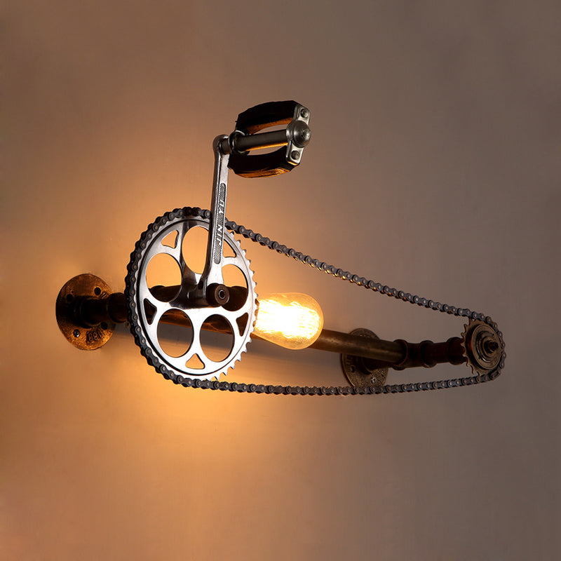 Iron Gear Bike Wall Lamp Lagerhaus 1 Leichtes Restaurant Wandmontage Licht in Bronze mit Rohrarm