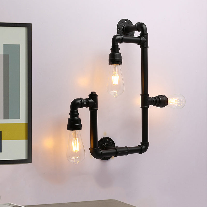 Industrial Twisted Pipe Wall Sconce 3 Heads Iron Wall Mounted Light Fixture in Black for Restaurant
