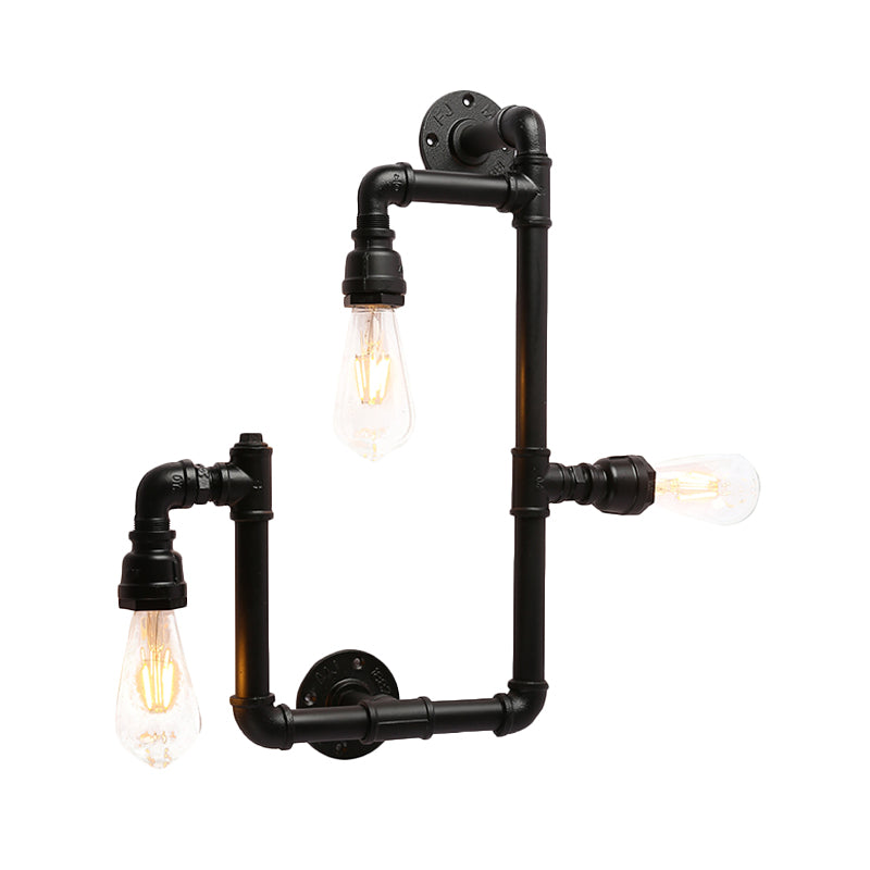 Industrial Twisted Pipe Wall Sconce 3 Heads Iron Wall Mounted Light Fixture in Black for Restaurant