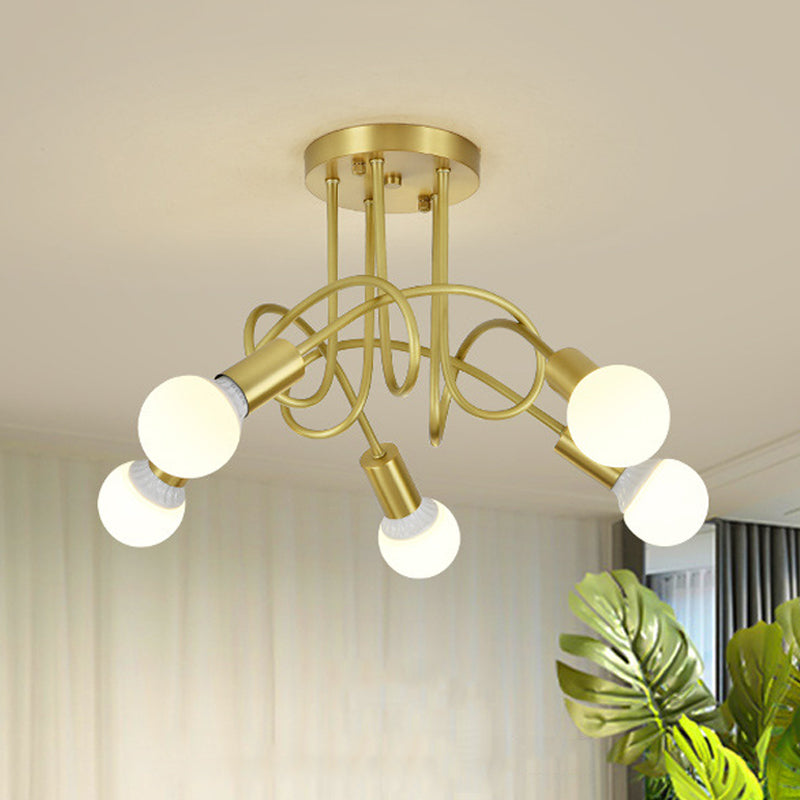 Colonial Sputnik Ceiling Flush Mount 3/4/5-Light Metal Semi Flush in Gold with Orb Opal Glass Shade