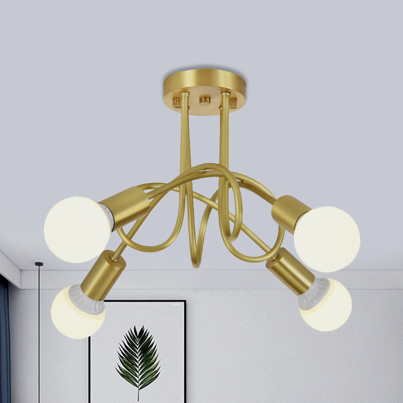 Colonial Sputnik Ceiling Flush Mount 3/4/5-Light Metal Semi Flush in Gold with Orb Opal Glass Shade