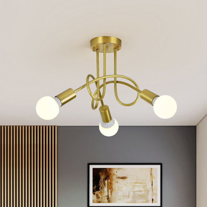 Colonial Sputnik Ceiling Flush Mount 3/4/5-Light Metal Semi Flush in Gold with Orb Opal Glass Shade