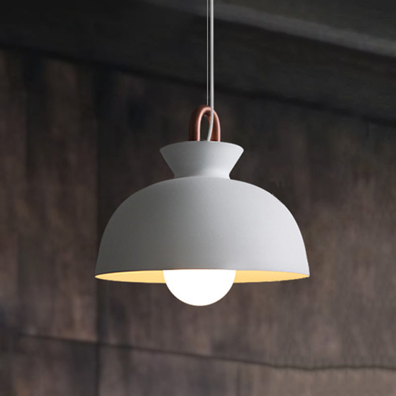 1 luminaire pendentif de tête en fer minimalisme lampe plafond de salle à manger en blanc avec bol / cône / cloche et poignée en cuivre