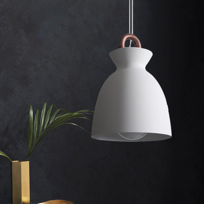 1 luminaire pendentif de tête en fer minimalisme lampe plafond de salle à manger en blanc avec bol / cône / cloche et poignée en cuivre