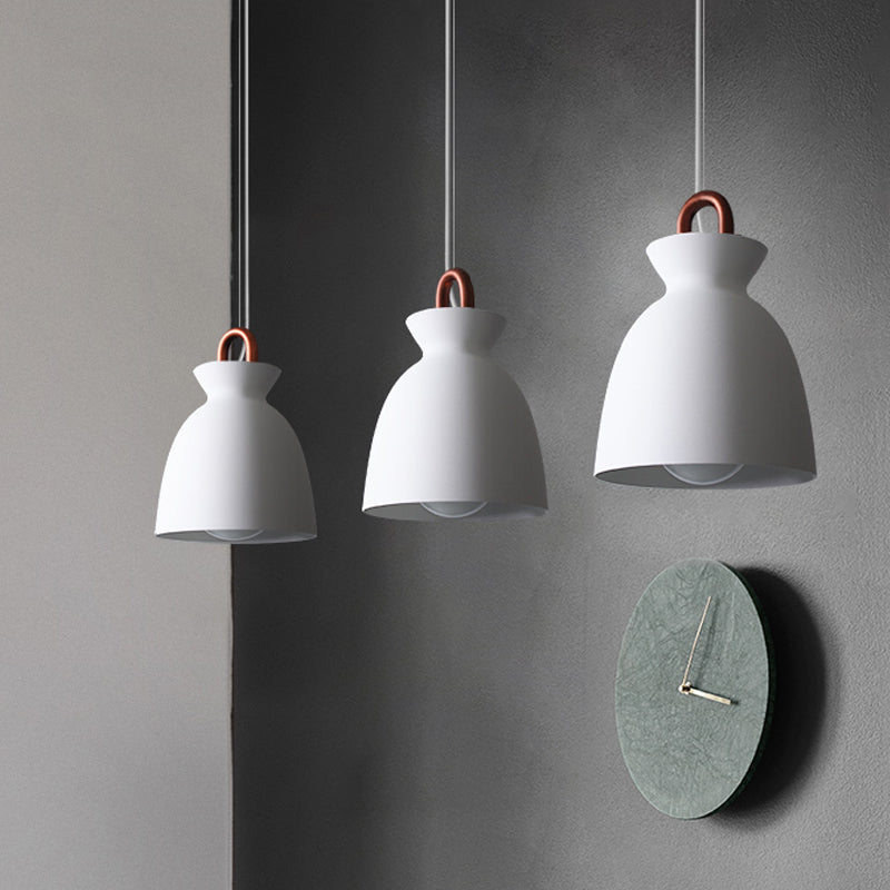 1 luminaire pendentif de tête en fer minimalisme lampe plafond de salle à manger en blanc avec bol / cône / cloche et poignée en cuivre