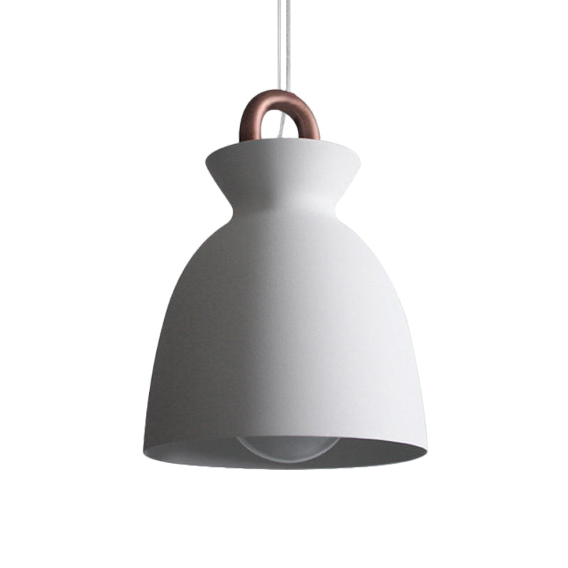 1 luminaire pendentif de tête en fer minimalisme lampe plafond de salle à manger en blanc avec bol / cône / cloche et poignée en cuivre