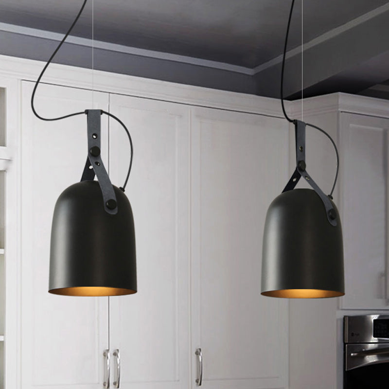 Elongated Dome Kitchen Ceiling Lamp Factory Iron 1 Head Black/Copper/Silver Hanging Light Fixture with Strap Handle