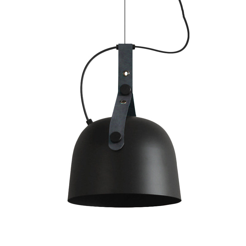 Iron Bowled Pendant Lamp Warehouse 1 Bulb Living Room Ceiling Light in Black/Copper/Silver with Leather Strap