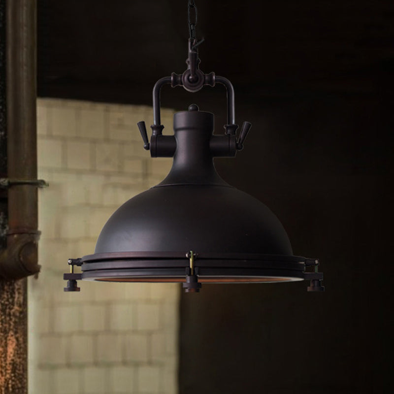Matte Black Pot Pendant Ceiling Light Industrial Iron Single Dining Table Hanging Lamp Kit, 12.5"/16" Width