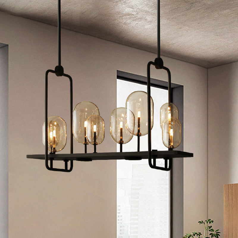 Capsule Restaurant Island Lighting Industrial Amber Verre 6/8 Bulbes Black Hanging Lightture