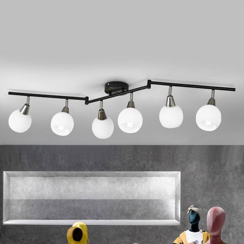 4/6 Lights Linear Adjustable Semi Flush Industrial Black/White Iron Flush Chandelier with Dome Glass Shade
