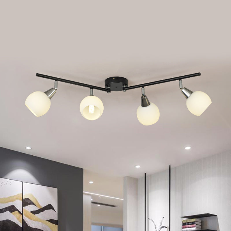 4/6 Lights Linear Adjustable Semi Flush Industrial Black/White Iron Flush Chandelier with Dome Glass Shade