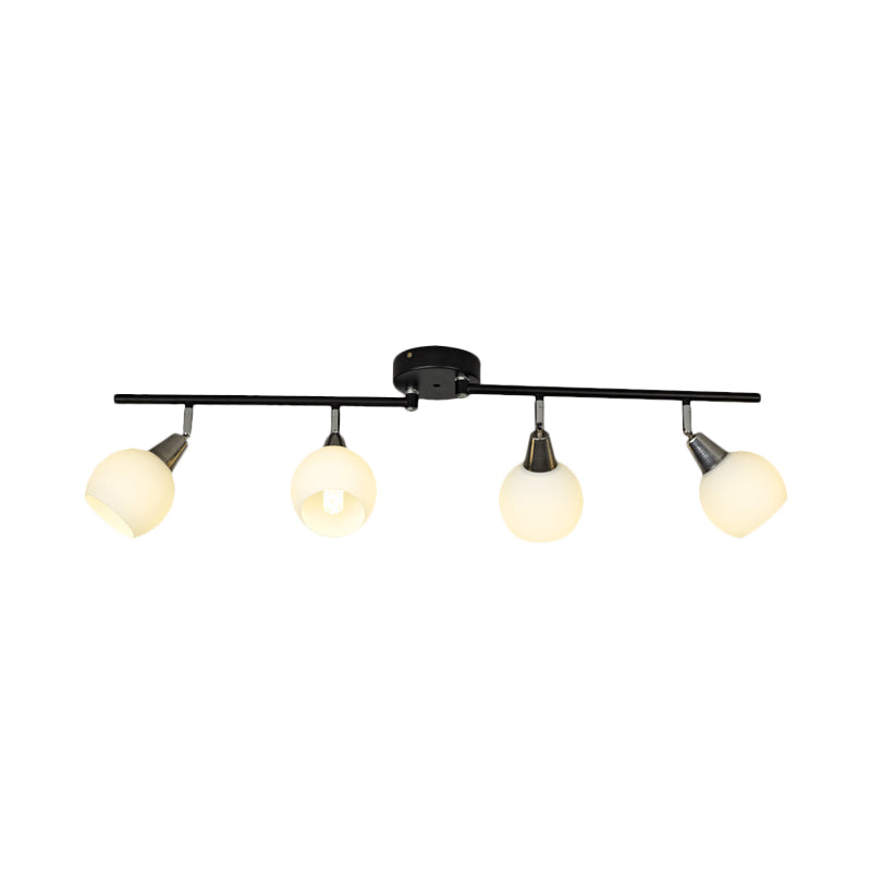 4/6 Lights Linear Adjustable Semi Flush Industrial Black/White Iron Flush Chandelier with Dome Glass Shade