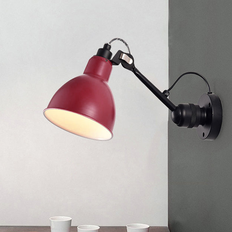 Single Bowl Shade Wall Reading Lamp Industrial Black/Red/Yellow Iron Sconce Light with Swing Arm