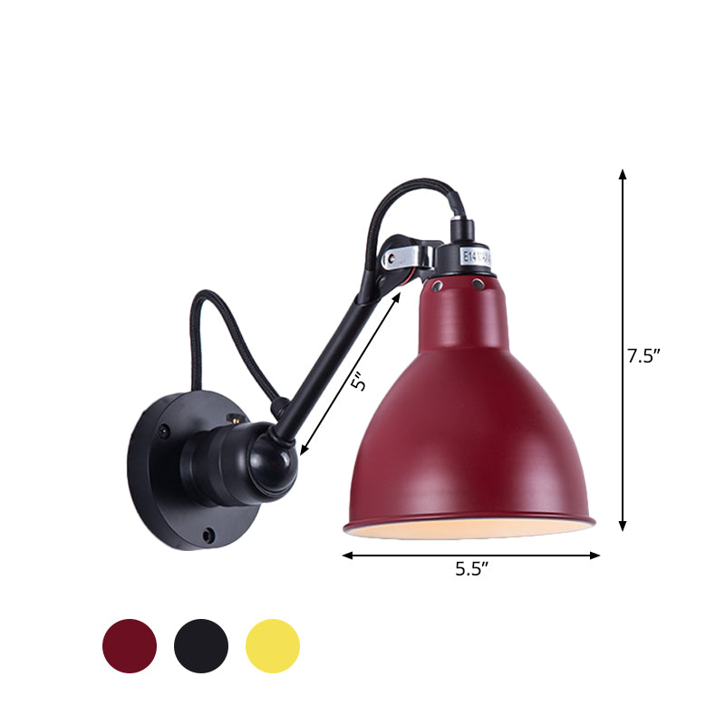 Single Bowl Shade Wall Reading Lamp Industrial Black/Red/Yellow Iron Sconce Light with Swing Arm
