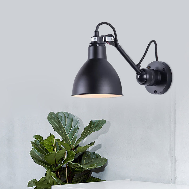 Single Bowl Shade Wall Reading Lamp Industrial Black/Red/Yellow Iron Sconce Light with Swing Arm