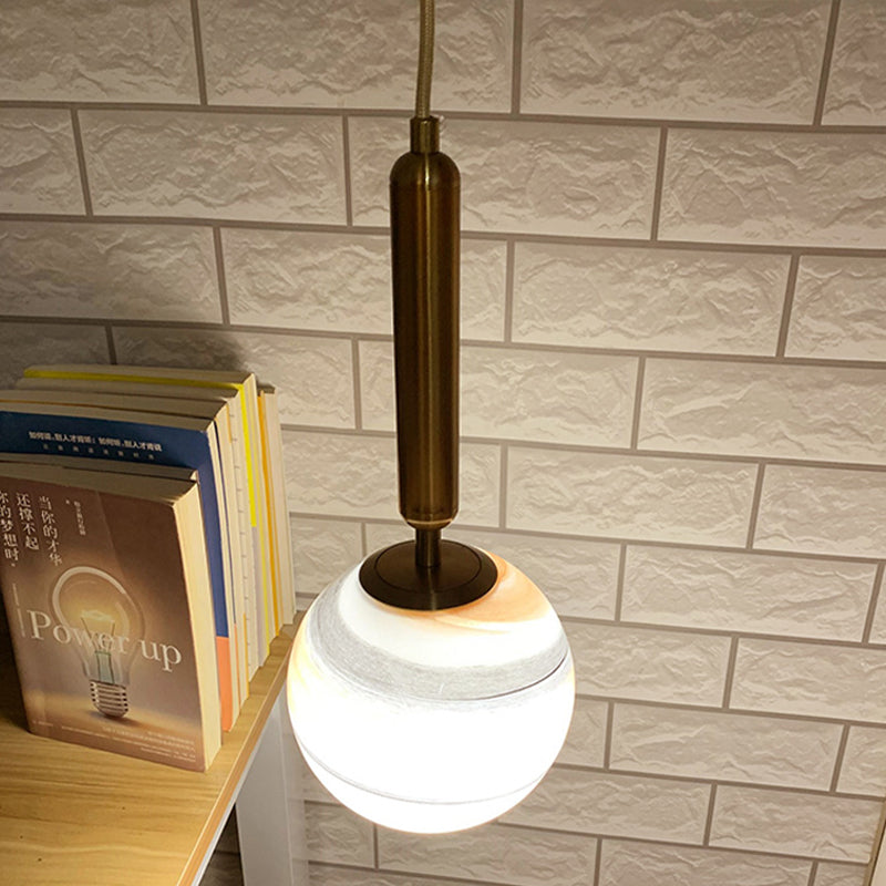 1-bol slaapkamer drop lamp moderne koperen hanglampverlichting met ball tan/blauwe glazen schaduw