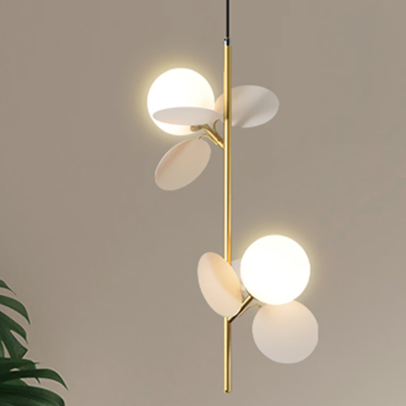 2 Heads Restaurant Pendant Chandelier Nordic Grey/White/Red-Yellow-Blue Hanging Lamp with Globe Opal Glass Shade