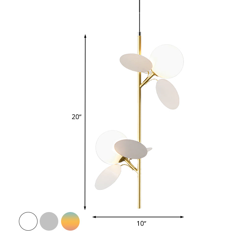 2 Heads Restaurant Pendant Chandelier Nordic Grey/White/Red-Yellow-Blue Hanging Lamp with Globe Opal Glass Shade