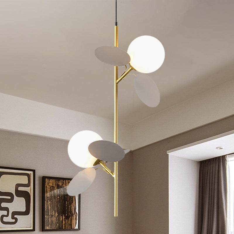 2 Heads Restaurant Pendant Chandelier Nordic Grey/White/Red-Yellow-Blue Hanging Lamp with Globe Opal Glass Shade