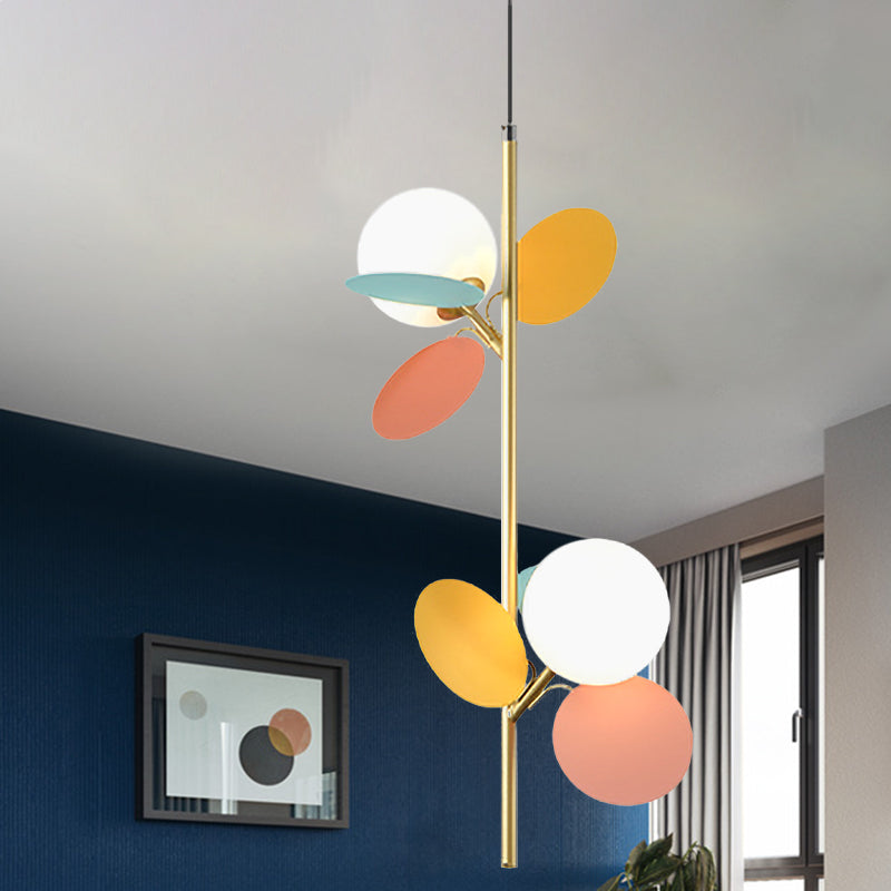 2 Heads Restaurant Pendant Chandelier Nordic Grey/White/Red-Yellow-Blue Hanging Lamp with Globe Opal Glass Shade