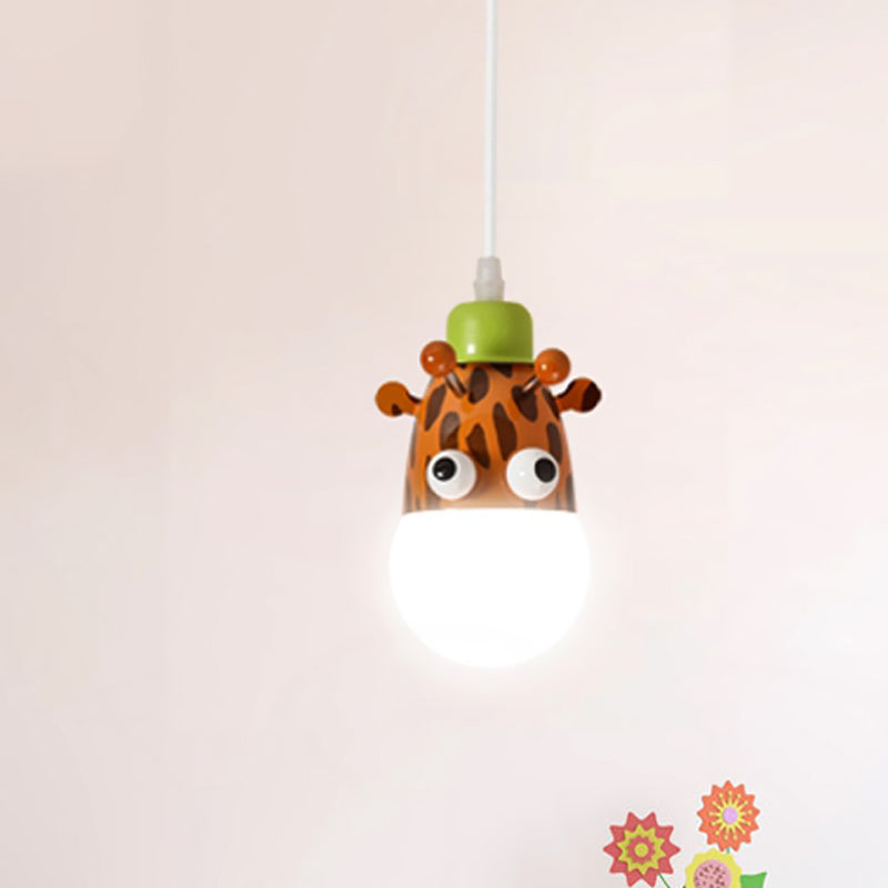 Kids Horse/Giraffe/Monkey Pendant Lamp White Glass 1-Head Children Bedroom Suspended Lighting Fixture