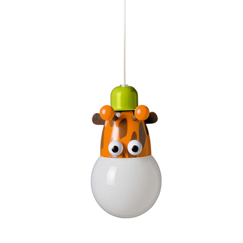 Kids Horse/Giraffe/Monkey Pendant Lamp White Glass 1-Head Children Bedroom Suspended Lighting Fixture