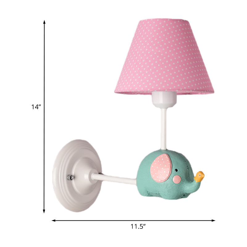 Angolazione destra per bambini lampada da parete da letto in ferro luminoso 1 illuminazione lampada di scarica con tonalità rosa/blu e decorazione di elefanti carini