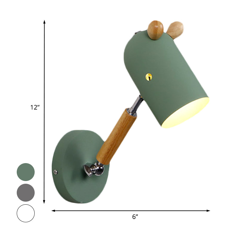 Iron Elongated Dome Swing Arm Wall Lamp Kids 1 Bulb White/Green/Grey-Wood Sconce Fixture with Venting Hole