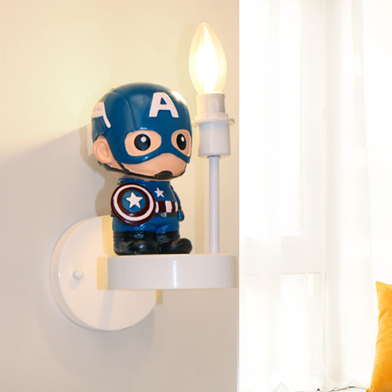Resin Mini Soldier Wall Lamp Kids 1 Bulb Blue Sconce Idee con design a bulbo esposto