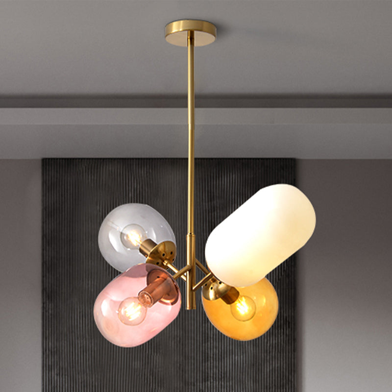 Gold Elliptical Hanging Chandelier Simple 4 Bulbs Multicolored Glass Pendant Lamp for Dining Room