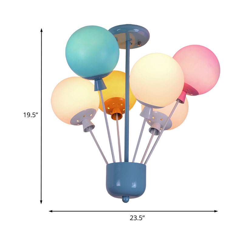 6 luci nido semi-filo per bambini soffitto blu con soffitta con palloncino in vetro giallo-giallo-verde
