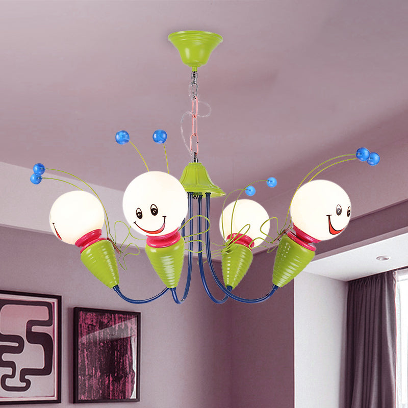Metal Cartoon Bee Chandelier Light Kids 4/6 Heads Green Ceiling Suspension Lamp for Bedroom