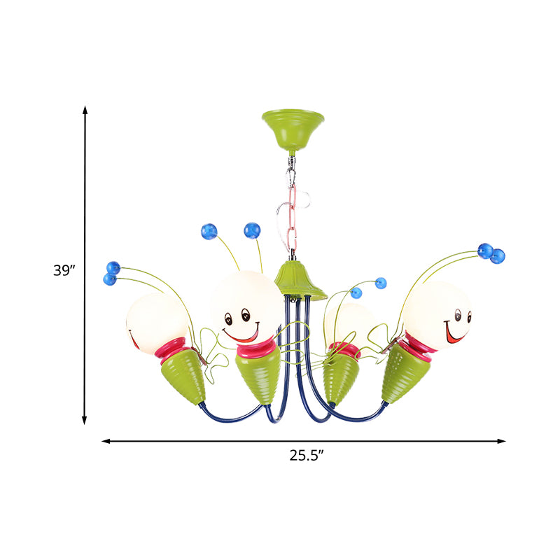 Metal Cartoon Bee Chandelier Light Kids 4/6 Heads Green Ceiling Suspension Lamp for Bedroom