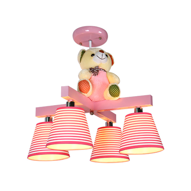 Canna rosa semi-montaggio illuminazione per bambini tessuto a 4-bulbici vicino alla lampada del soffitto con arredamento per orso
