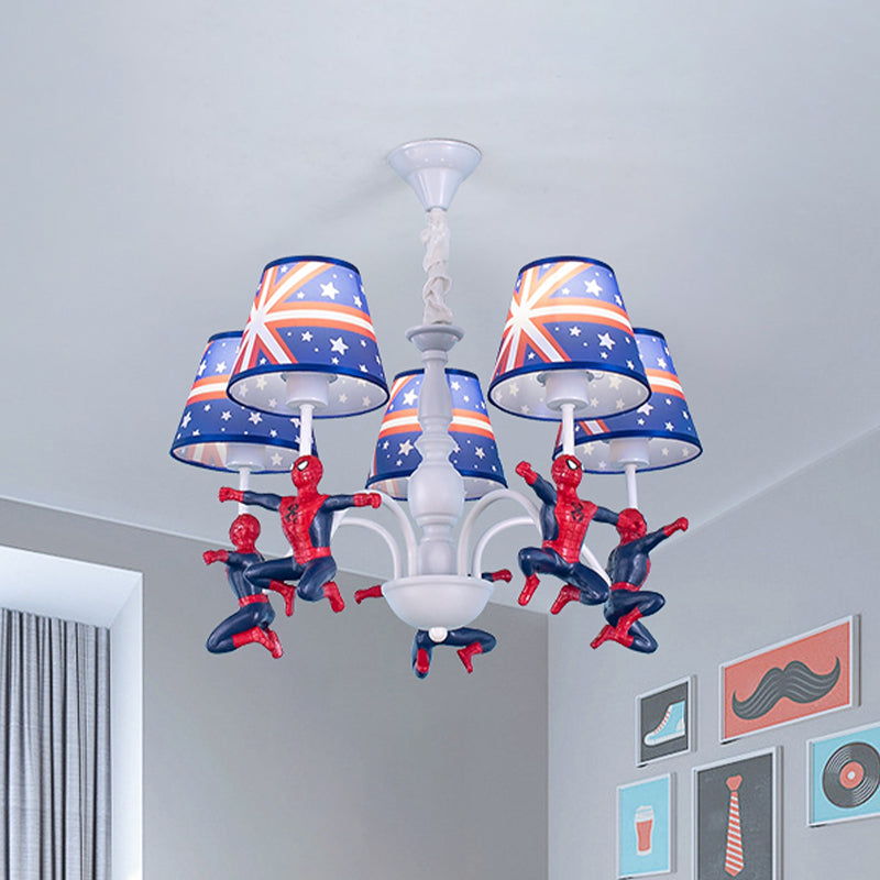 5-Bulb Bedroom Chandelier Lamp Kids Blue Pendant Lighting Fixture with Cone Fabric Shade