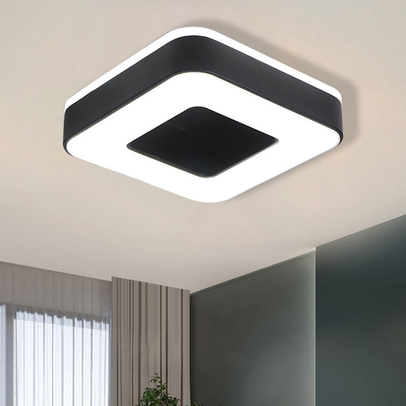 LED Corridor Ceiling Light Simple Black/White Flush Mounted Lamp with Small Square/Round Acrylic Frame, Warm/White Light
