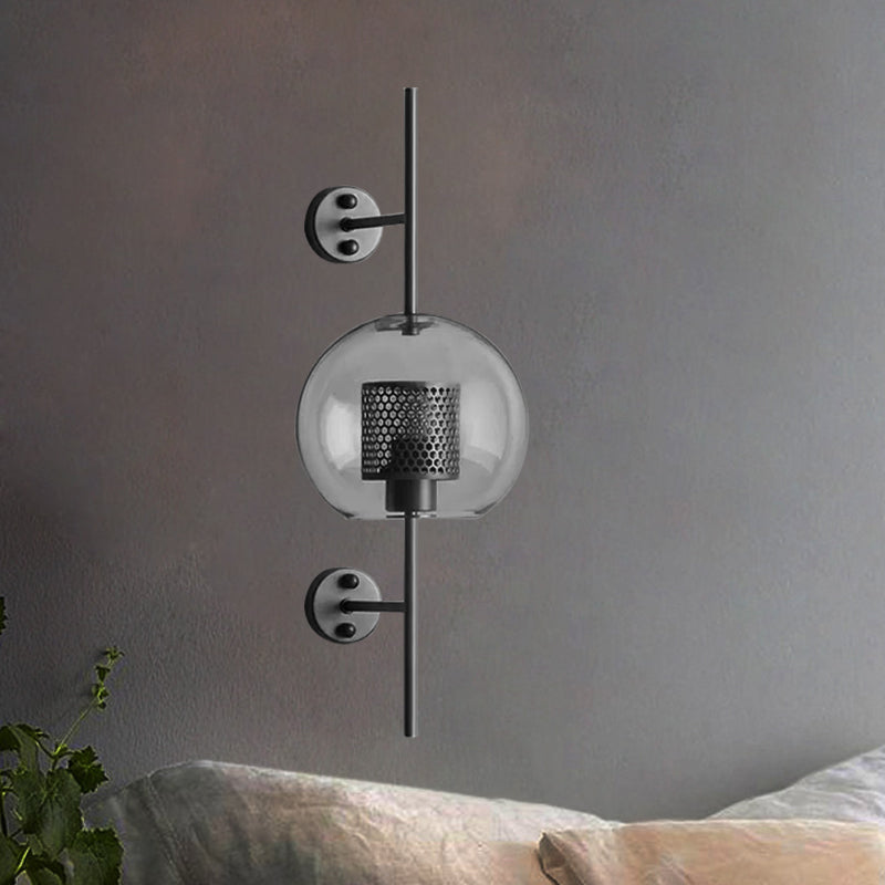 8"/9.5" W Global Bedroom Sconce Light Colonial Clear Glass 1 Light Bronze/Silver Gray Wall Lamp with Inner Cylinder Wire Mesh